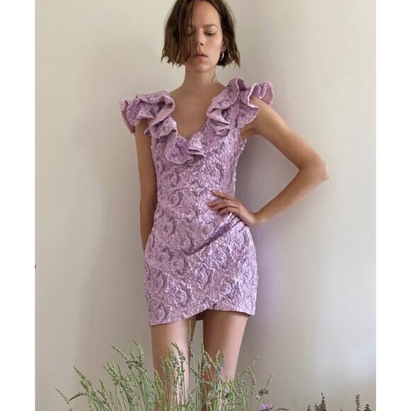 Zara Shimmery Lilac Ruffled Mini Dress Size XS - Picture 9 of 13